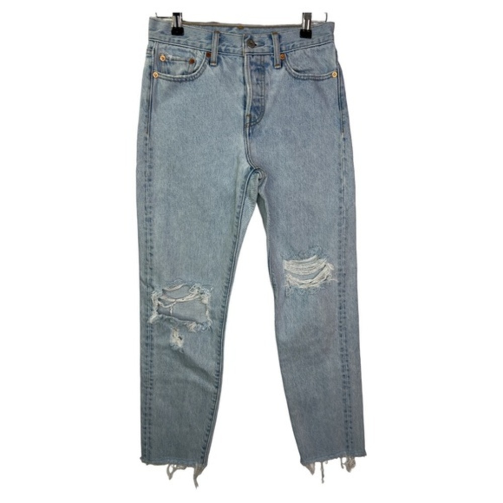 LEVIS WOMEN’S DISTRESSED HIGH WAIST RAW HEM BUTTON FLY JEAN SZ 26